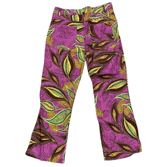 ZARA Purple Multicolor Tropical Printed Linen Hi Rise Ankle Pants Sz MEDIUM - Picture 3 of 6